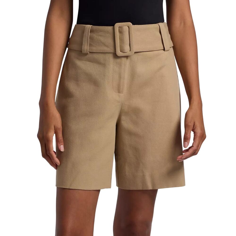 Reiss NWT Harper Linen Belted Bermuda Shorts Camel Khaki Women’s Size 2